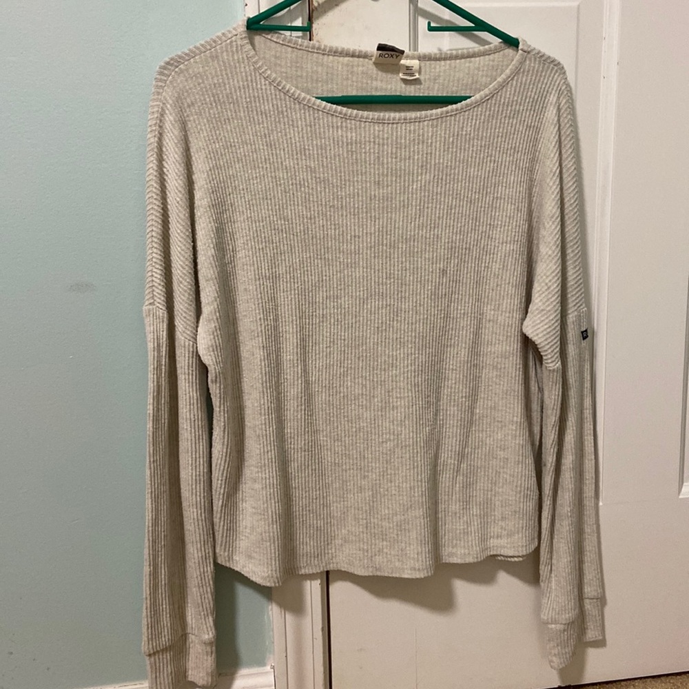 Roxy Off-White Cream Gray Beach Surf Loose Fit Sweater